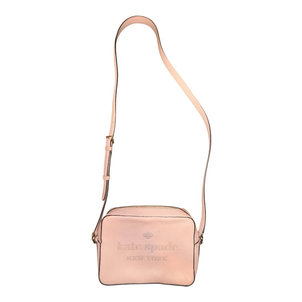 Kate Spade NY Blush Pink Pebbled Leather Camera Crossbody Bag Sienne Logo